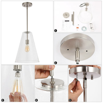Arlo 11.5" Mid-Century Modern Iron/Seeded Glass LED Pendant - JONATHAN Y